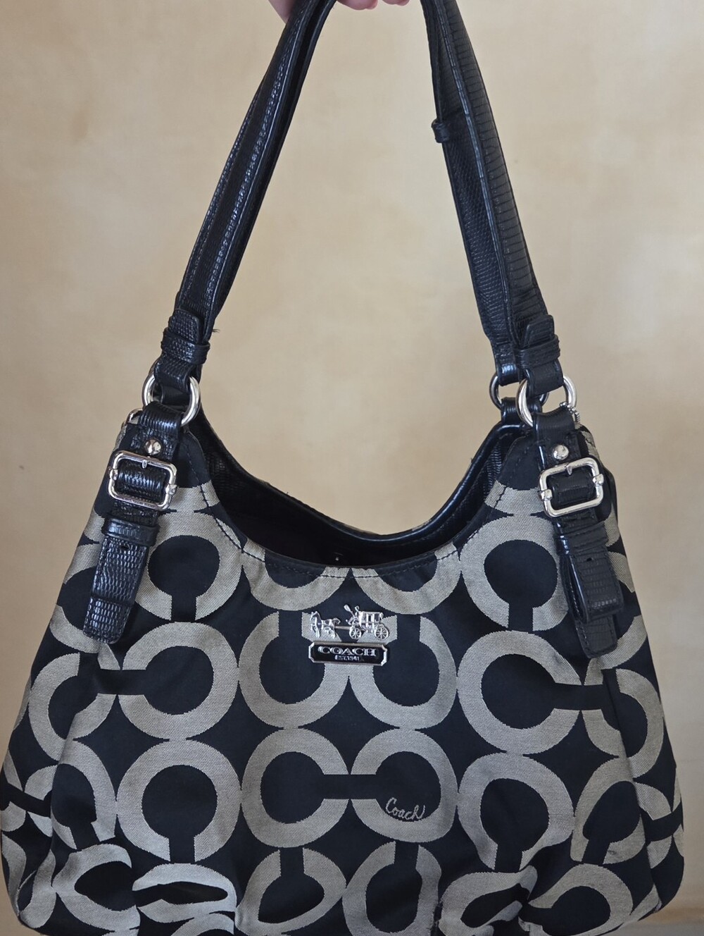 Coach Black & Silver Signature Canvas Shoulder Bag